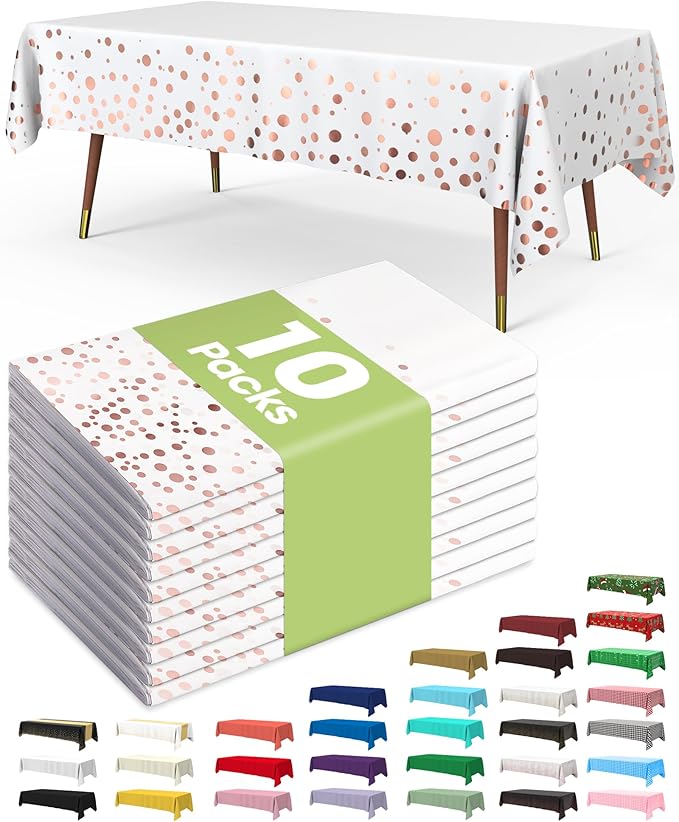 Pureegg Plastic Table Cloth Disposable 10 Pack, 54 x 108 Inch Table Cloths by Pureegg
