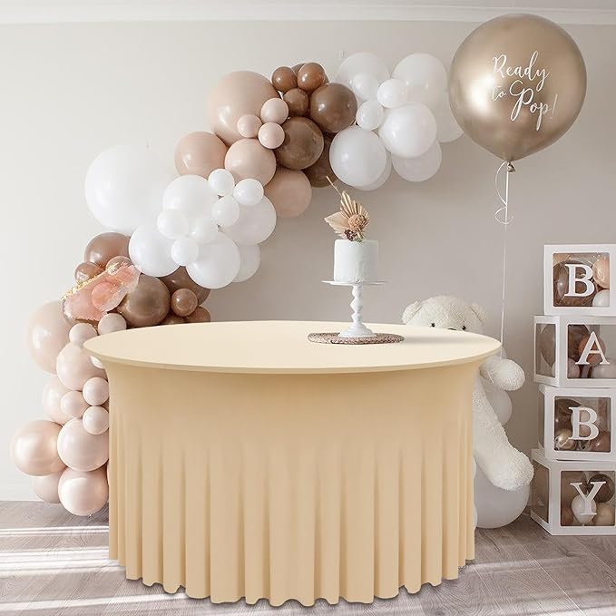 6 Pack Champagne Round Spandex Tablecloth 60 Inch, Wrinkle Free Stretch 120 - Image 5