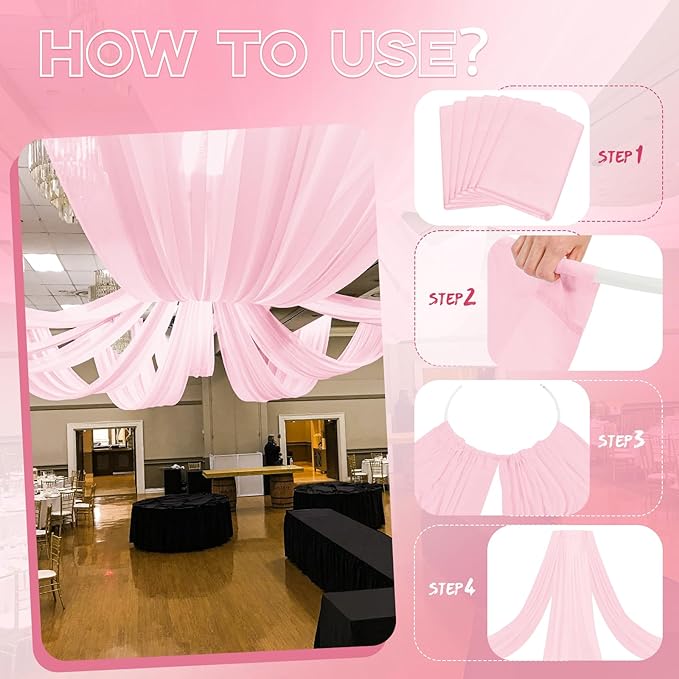 6 Panels Pink Ceiling Drapes for Wedding 5ftx15ft Ceiling Drapes Wedding Arch - Image 4