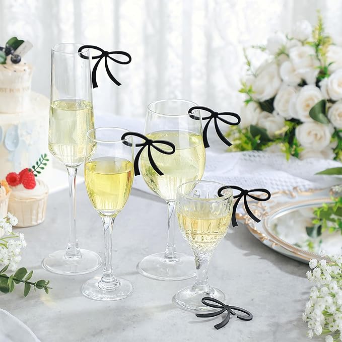 50 Pcs Bows Drink Tags Coquette Bow Wine Glass Charms Acrylic Bowknot Drink Tag - Image 5