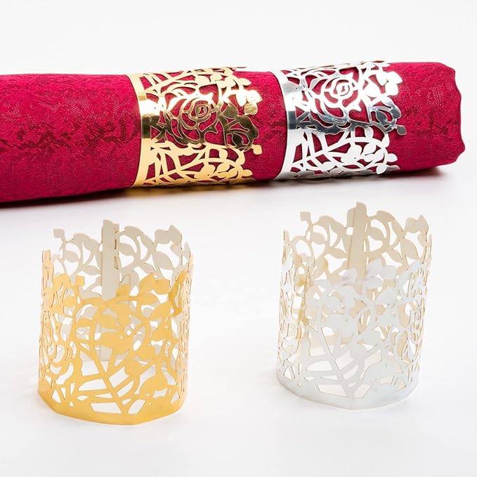 100pcs Disposable Rose Flower Paper Napkin Rings Laser Cut Foil Paper Napkin - Image 5