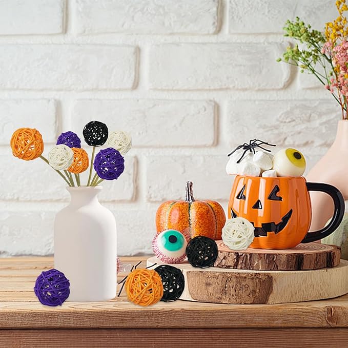 Halloween vase filler decor-36Pack&Halloween Thanksgiving Day Rattan Balls - Image 4