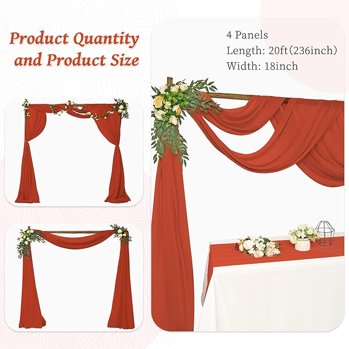 4 Panels Wedding Arch Draping Fabric 28" x20Ft Chiffon Wedding Arch Drapes - Image 6