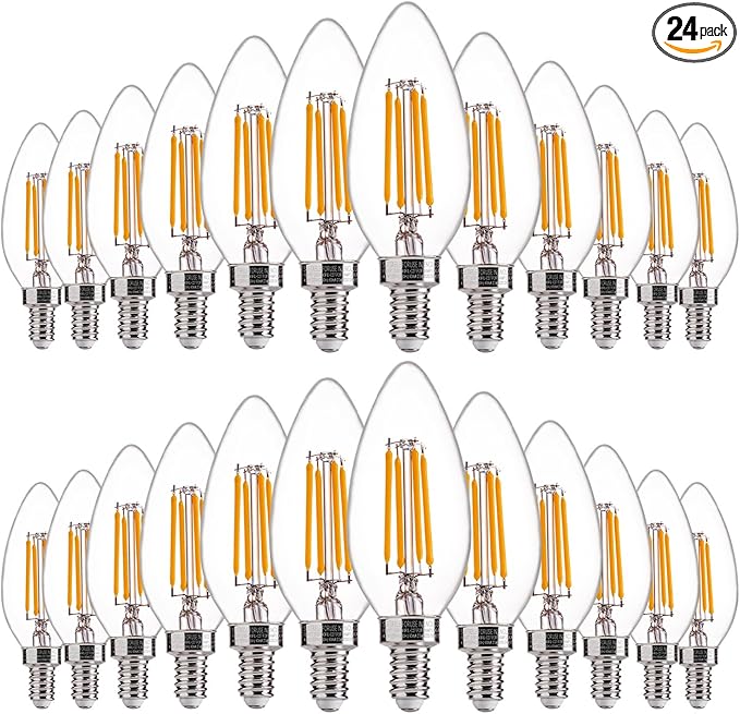 FLSNT 24 Pack LED Candelabra Bulbs 60W Equivalent, B11 Dimmable LED Chandelier by FLSNT