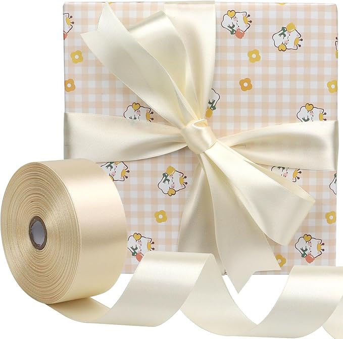 Rice White Solid Satin Ribbon 1-1/2 Inch 50 Yards Solid Polyester Fabric Ribbon - Image 5