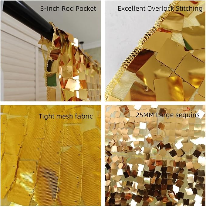 Gold Square Sequin Backdrop 8ft * 8ft 1 Panel, Shimmer Wall Backdrop Photobooth - Image 3