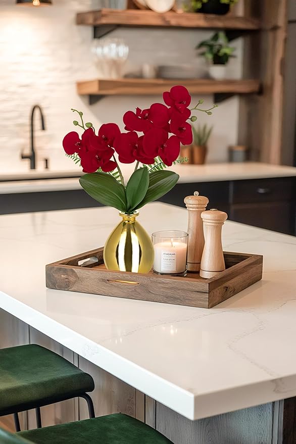 Red Orchids Artificial Flowers, Faux Orchid in Glass Vase Real Touch Small - Image 4