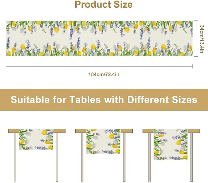 Floral Tulip Lavender Table Runner, Spring Watercolor Flower Plants Nature - Image 3