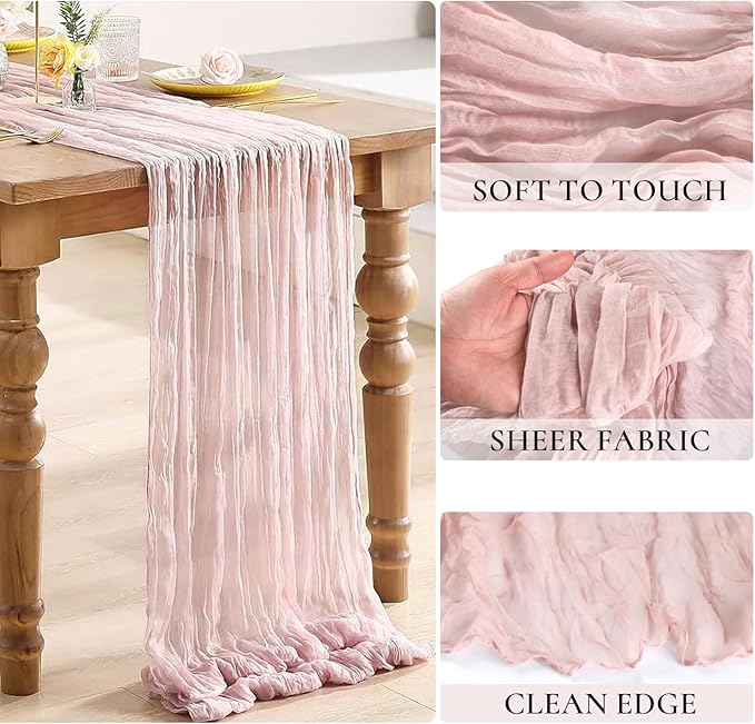 Dusty Pink Table Runner Cheese Cloth 10ft Gauze Runner Boho Cheesecloths Table - Image 3