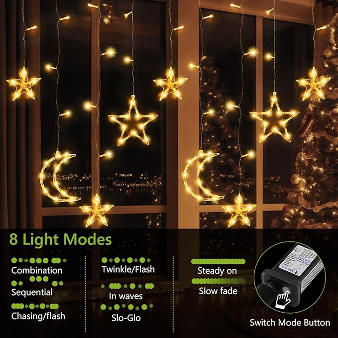 PUHONG Christmas Lights, 11.48FT Curtain String Lights - Image 3