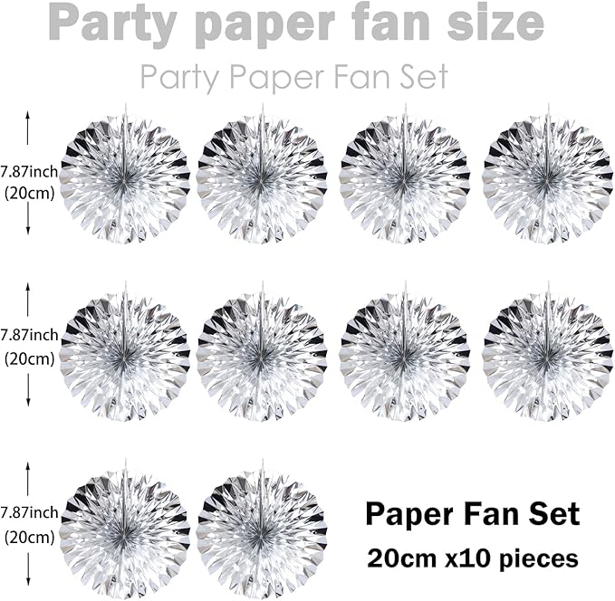 Silver Birthday Decorations, DIY Silver Paper Fans Hanging Decoration, - Image 2