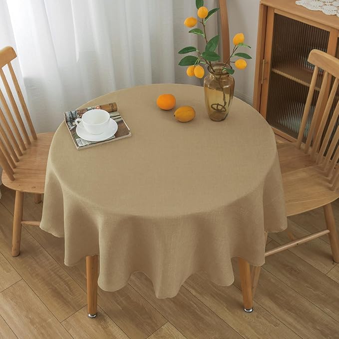 NLMUVW Round Linen Tablecloth 48 Inch, Tan Table Cloth Farmhouse Water - Image 2