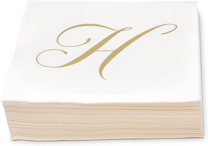 Gift Boutique 100 Gold Monogram Cocktail Napkins Letter H Disposable Paper Pack - Image 6