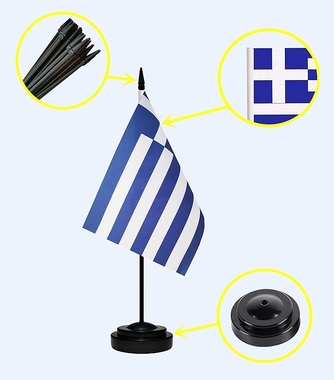 Greece Greek Deluxe Desk Flag Set, Small Mini Miniature Greece Greek Table - Image 2