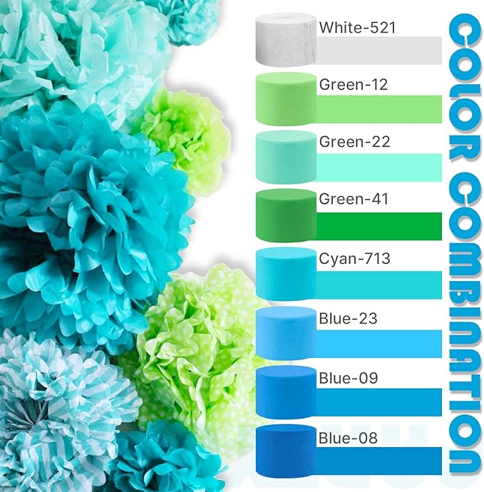 PartyWoo Teal Crepe Paper Streamers 4pcs 328ft Pack of Turquoise Crepe Paper - Image 3