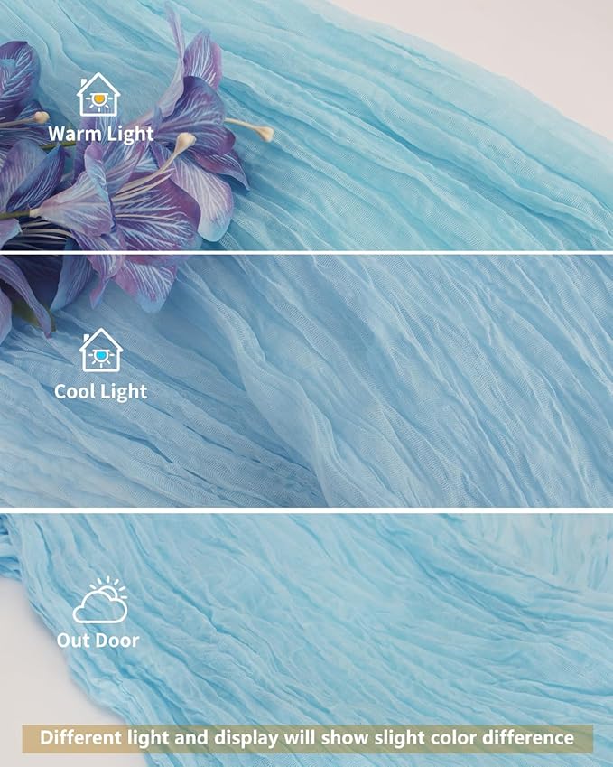Blue Cheesecloth Table Runner 120 Inch, Light Blue Boho Gauze 10 FT, Rustic - Image 7