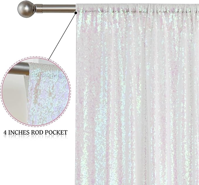Sugargirl White Iridescent Sequin Backdrop Curtain 4 Panels 2FTx8FT Glitter - Image 4