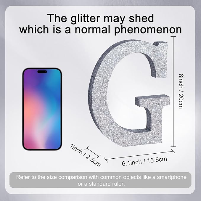 TONIFUL 8 Inch Silver Glitter Letter G Table Centerpiece A-Z Silver Birthday - Image 2