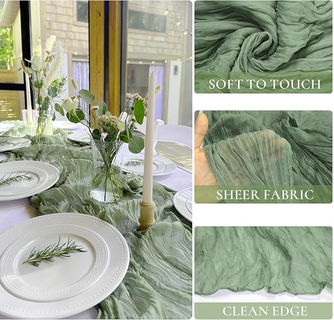 12 Pack Sage Green Table Runner Cheesecloth 35x120 Inch, 10Ft Boho Sheer Gauze - Image 3