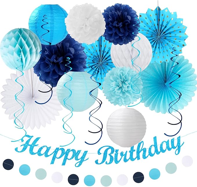 Light-Royal Blue White Birthday Party-decorations by Huglony