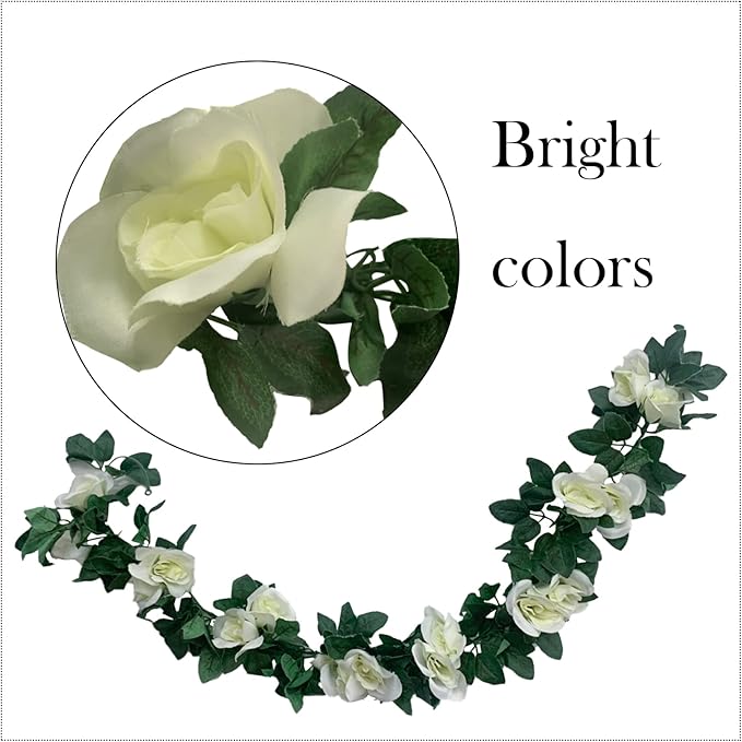 2 Pack Artificial Rose Vine Garland Fake Roses Flowers Plants Vines Hanging - Image 4