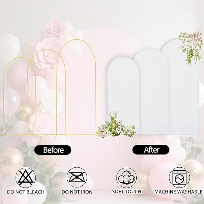 WEERRW White Arch Backdrop Cover Ballon Arch Stand Covers Set of 3 Spandex - Image 4