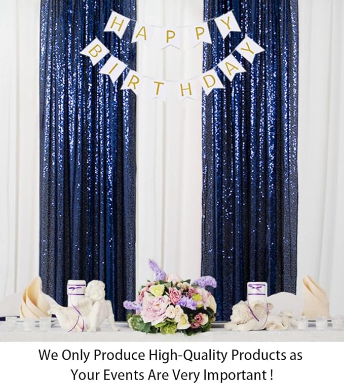 ShinyBeauty Sparkle Backdrop Curtain Navy Blue 2 Panels Set Sequin Photo - Image 2