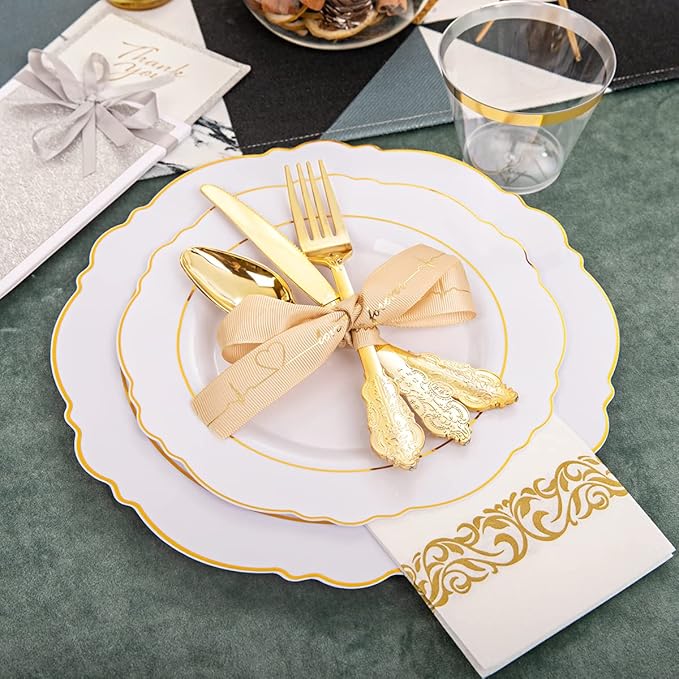 WDF 200 Pieces Gold Plastic Silverware Disposable - Image 5