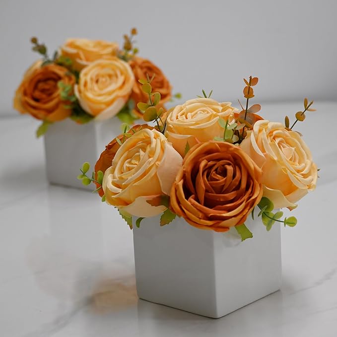 LADADA Artificial Roses in White Ceramic Vase, Faux Floral Arrangement - Image 6