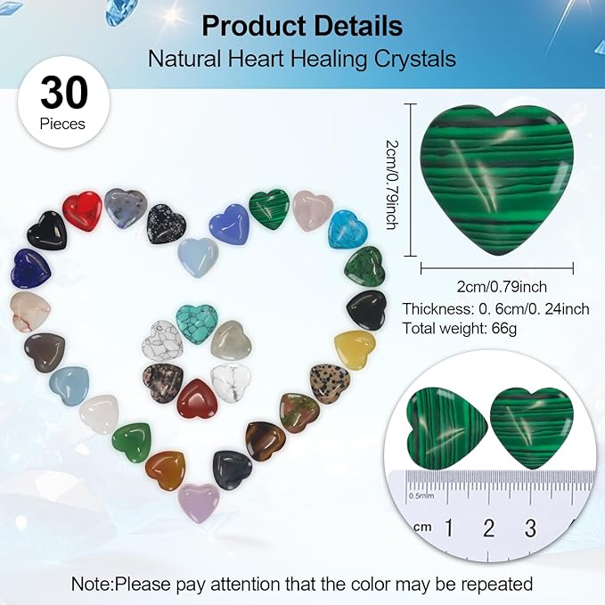 Healing Crystals, Virekm 30PCS Heart Healing Crystals Amethyst Heart Love - Image 2