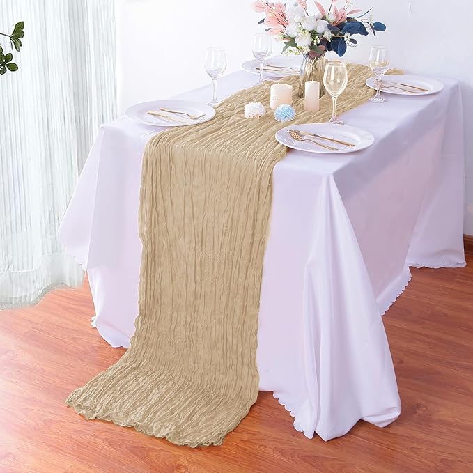 16PCS Beige Cheesecloth Table Runner - Image 6
