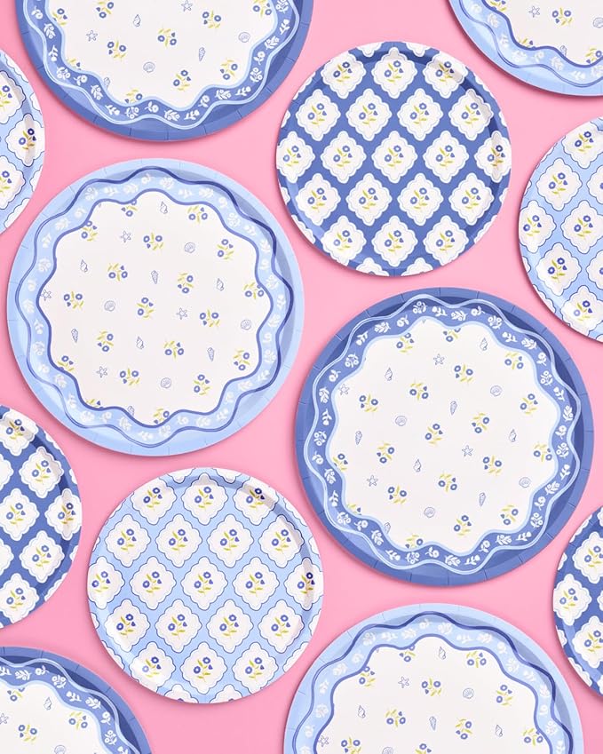 xo, Fetti Blue Coastal Paper Plates | 32 pcs, 2 sizes | Nautical Bachelorette - Image 9