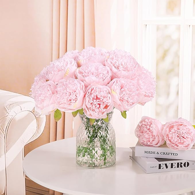 U'Artlines 20 Heads Artificial Peony Silk Flower Leaf Home Office Wedding Party - Image 3
