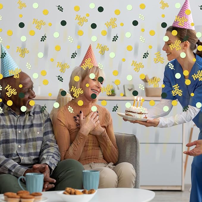 300PC Gold Glitter and Sage Green Happy 40th Birthday Decorations - Image 5