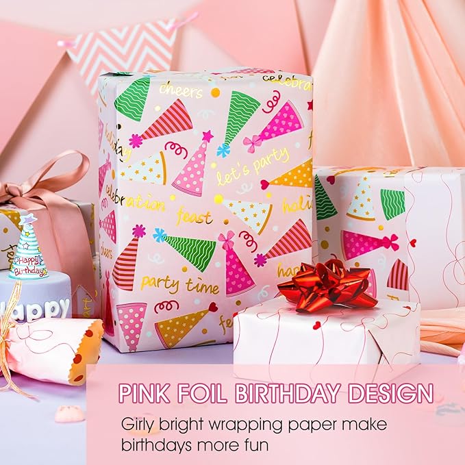 Yarcony Pink Birthday Wrapping Paper - Image 2