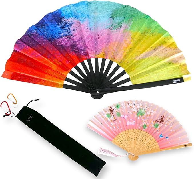Large Rave Fan - 2 Pack Handheld Folding Fans - Accessories by MellohD