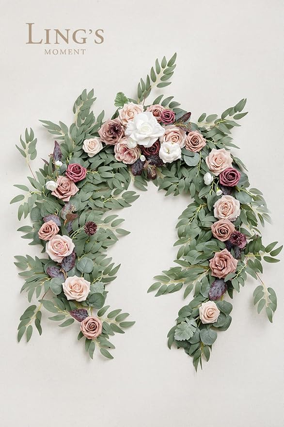 Ling's Moment Pink Flower Garland - 6FT Eucalyptus & Rose - Sweetheart Table - Image 4