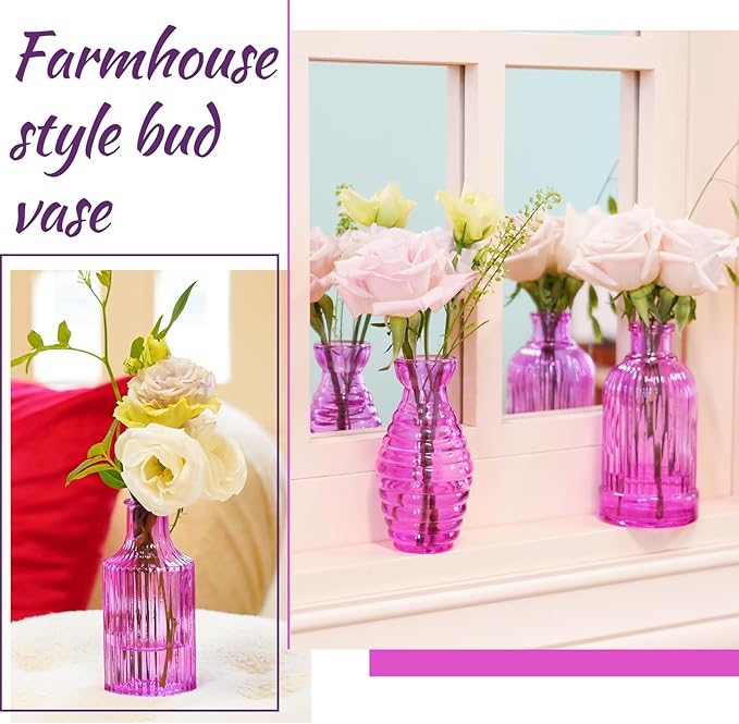 24PCS Bud Vases for Decor Cool Hot Pink Small Glass Flower Vase in Bulk Wedding - Image 3