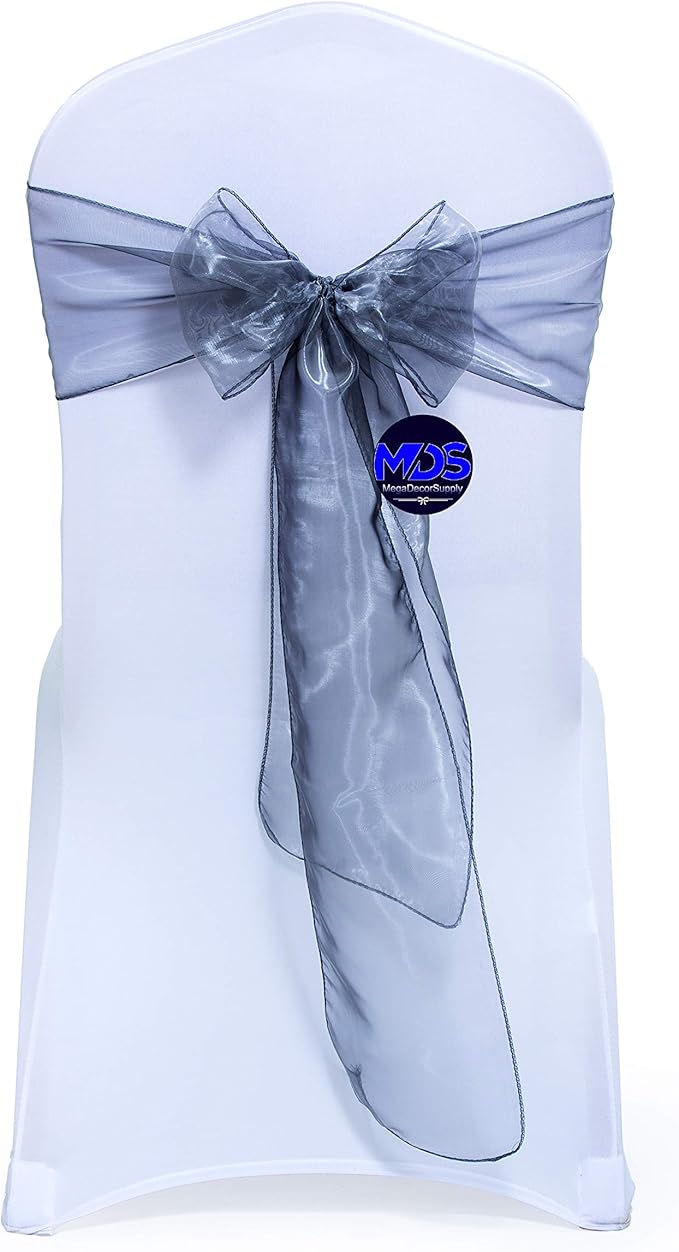 MDS Pack of 25 PCS Organza Chair Sashes Wider Dining Chair Bows Ribbon Tie Back by MDS