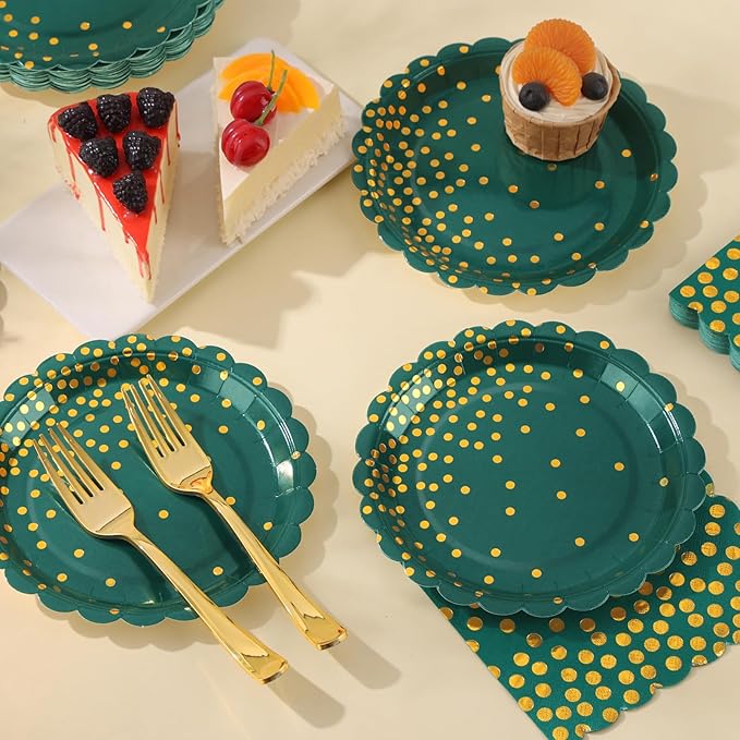 105PCS Green Plates and Napkins Party Supplies, 7” Dessert Paper Plates - Image 5