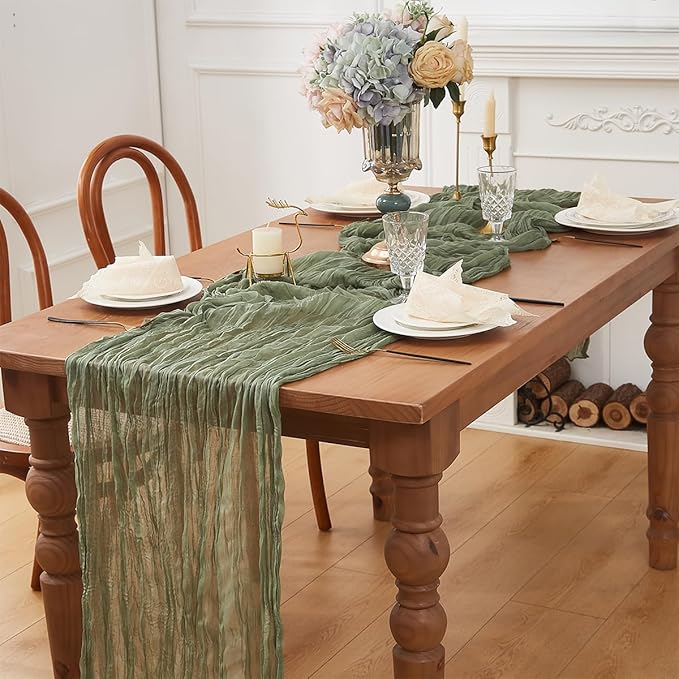 Sage Green 1 Pack Cheesecloth Table Runner 120 Inch 10 FT Boho Rustic Gauze - Image 5