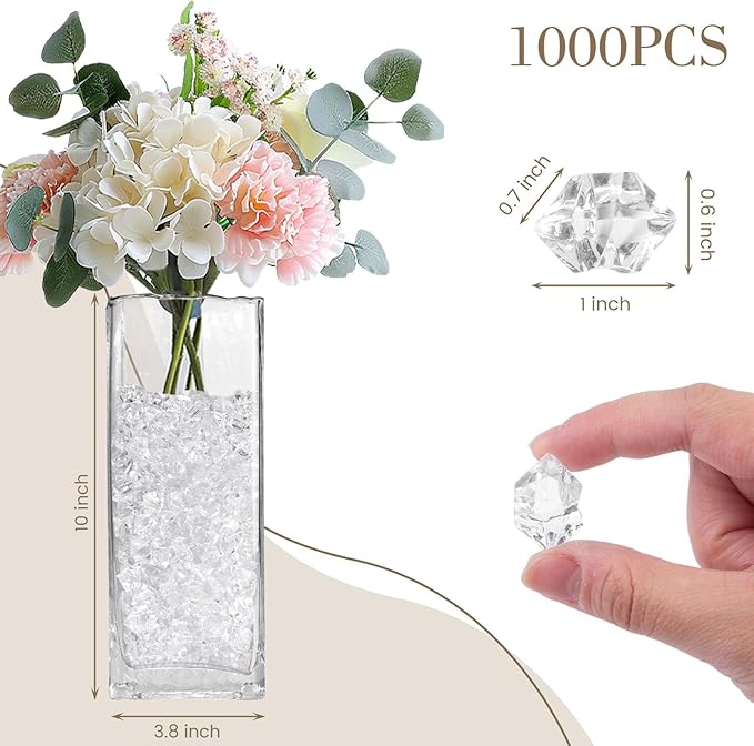 DomeStar 1000PCS Fake Ice, Acrylic Fake Diamonds Vase Filler Plastic Gems Clear - Image 4