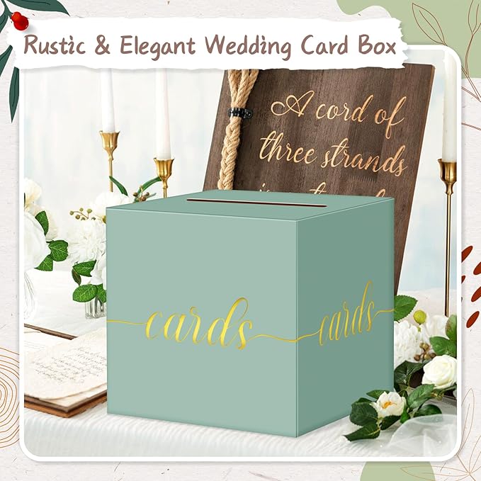 QIKSION Sage Green Wedding Card Box, Wedding Reception, Baby Shower, Graduation - Image 2