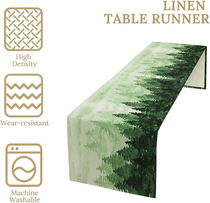 Foggy Forest Table Runner, Watercolor Wreen Misty Forest Landscape Table Runner - Image 4