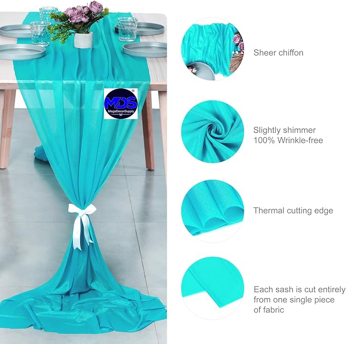 MDS 20 Pack 10ft Chiffon Table Runner 29 x 120 Inches Sheer Wedding Runner - Image 6