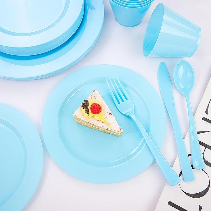 KIRE 150 Piece Blue Plastic Plates Disposable - Image 8