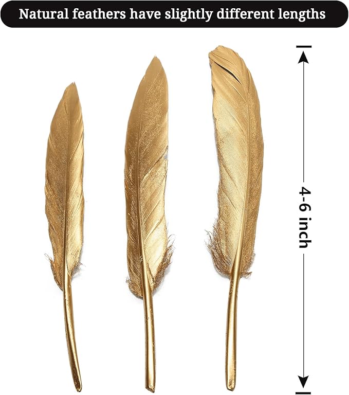 FeelfunFeather 120pcs Gold Goose Cochettes Feather Natural Bulk 4-6 inch 10-15cm - Image 2