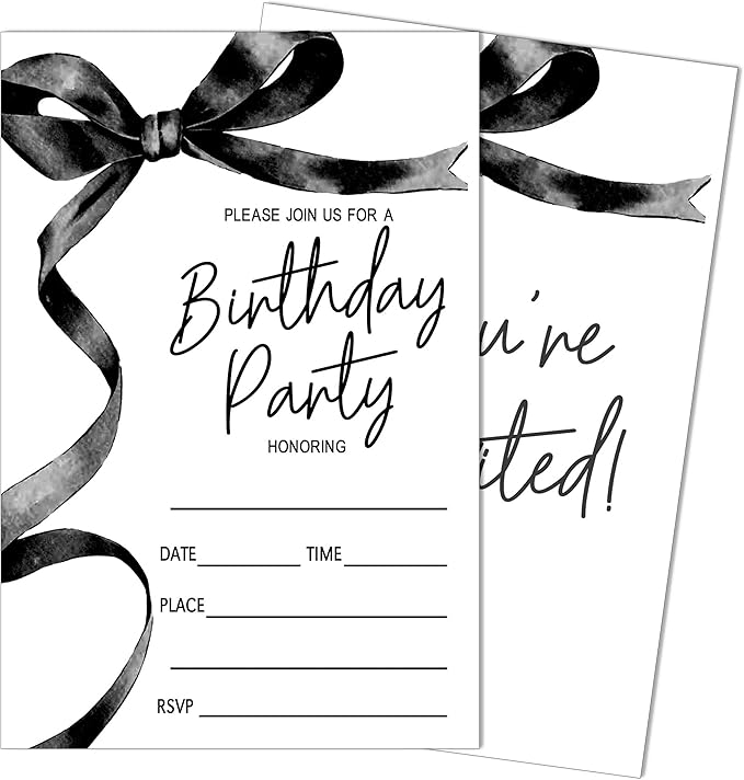 SIXEIGHT Black Bow Birthday Invitations, 20 Party Invitations by SIXEIGHT