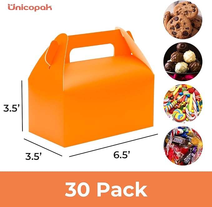 UnicoPak 30 Pack Orange Gable Treat Boxes Party Favor Goodie Bag Boxes - Image 2