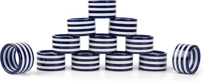 Set of 12 Epoxy Napkin Rings – Elegant Navy Blue & White Napkin Holders - Image 9
